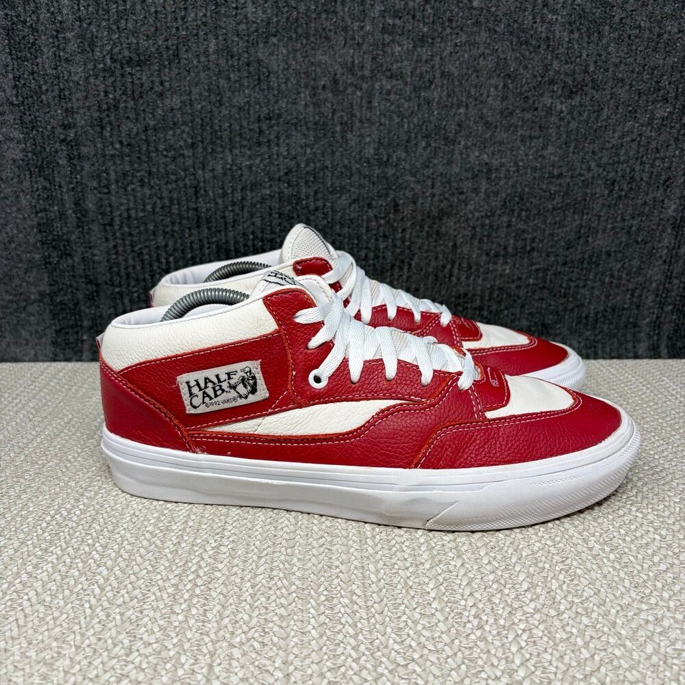 Vans Skate Half Cab ‘92 Chili Pepper Red White Leather Shoes Mens Size 10.5 US